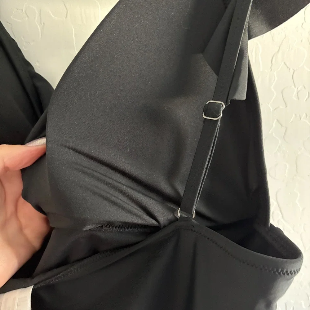 NWT J Crew XXL Black Ruffle One Piece Swimsuit Adjustable Straps